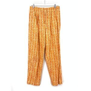 L.L.Bean Drawstring Waist Pants Womens Sz Medium Orange Striped Geometric Print